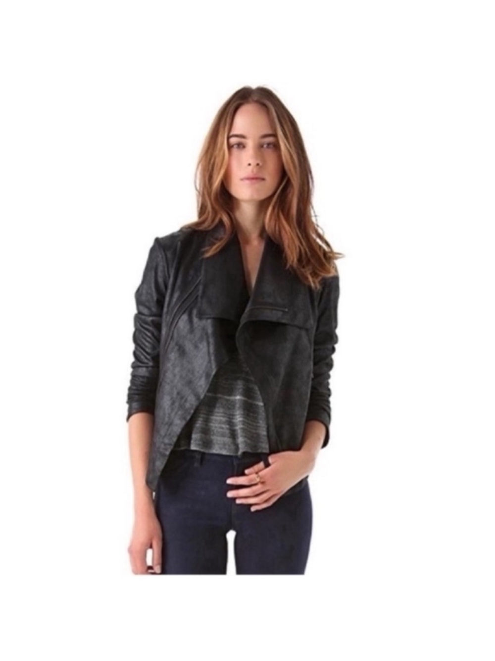 SW3 Bespoke Black faux leather Moto/Biker jacket Sz S Full Zip Lightweight